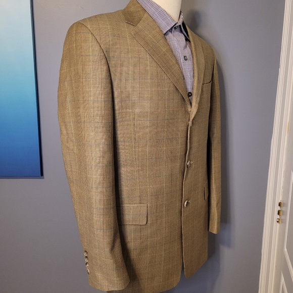 Burberry 40R Beige, Blue, Yellow, Red Windowpane Mens Wool Mens Sport Coat - Picture 5 of 9
